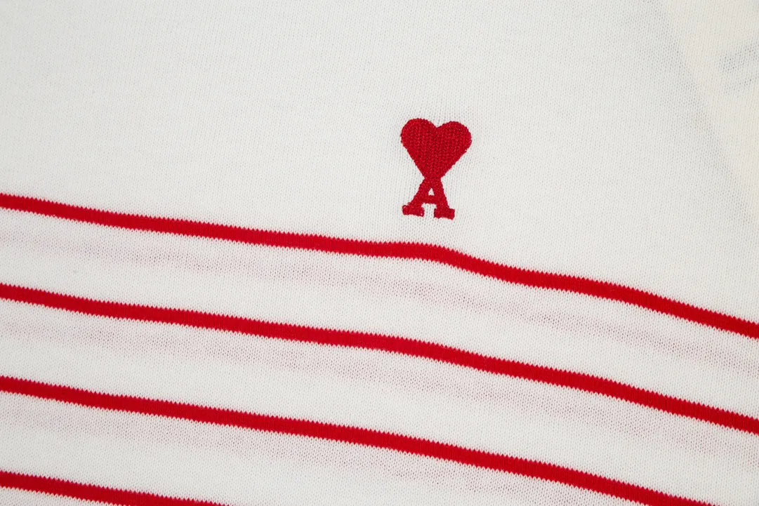 A35#Ami Paris 2022 spring and summer new Ami de Coeur red love striped knitted long-sleeved T-shirt for men and women Color: White Black White Green Size: S-XL