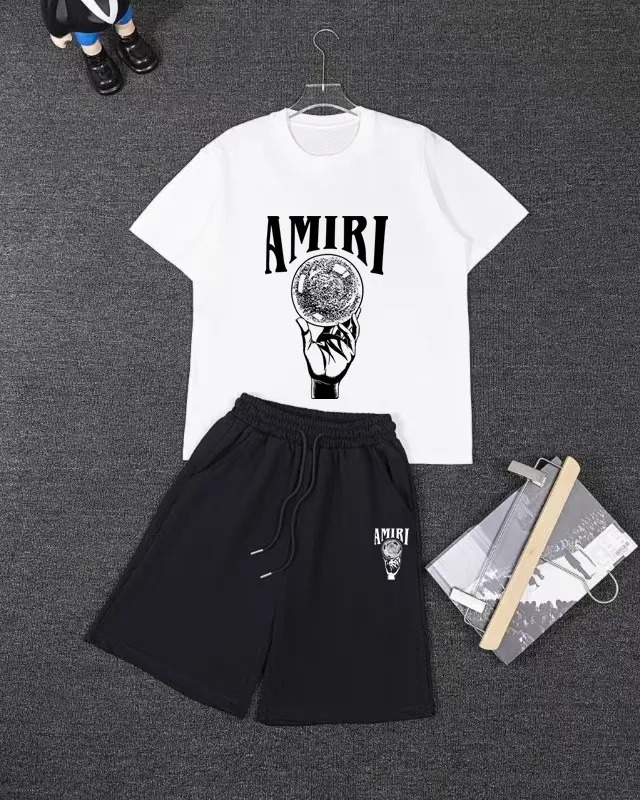 P280 AMIRI spring and summer short-sleeved suit, Xinjiang long-staple cotton short-sleeved + pure cotton terry shorts, a fusion of top elements, trendy men's fashion, unparalleled in terms of upper body comfort, it can be said to be a must-have set for summer. Size: S M L