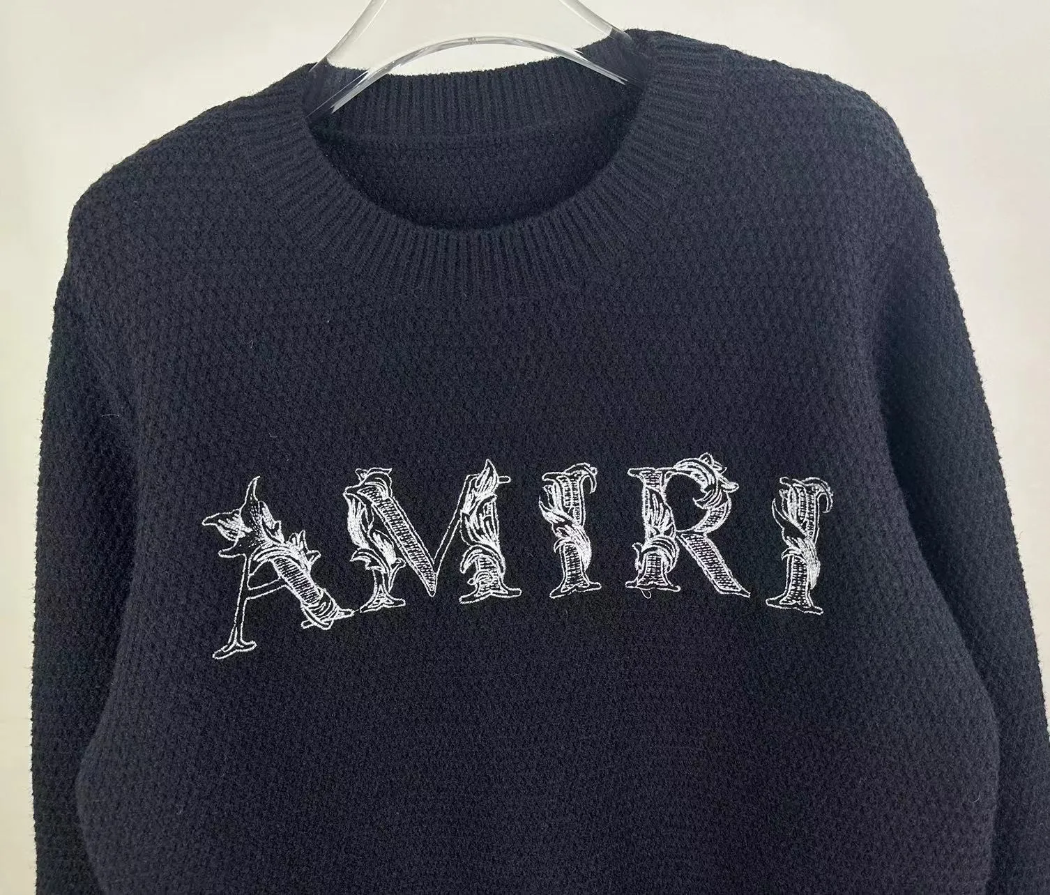 P230 🎉AMIRI new autumn and winter sweater, logo embroidery on the chest with heavy craftsmanship 1:1 Color: black, size: S M L XL XXL