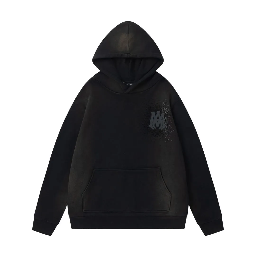 7175#P330AMIRI hot diamond washed style distressed hooded sweatshirt, color: sky blue, black. Size: S M L XL
