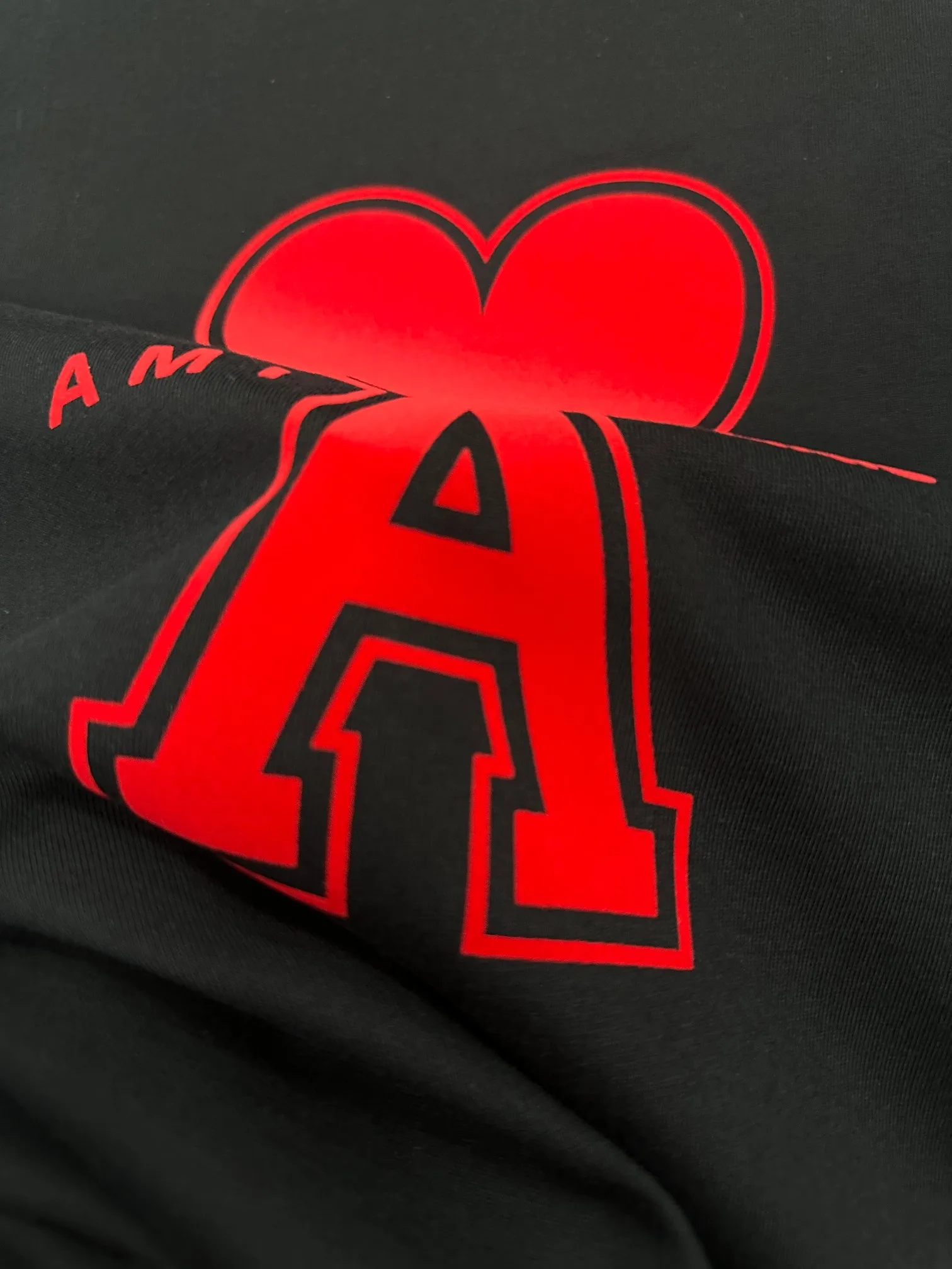 🅿️180 Ami* 2025 spring and summer new style Ami love letter red flocking Customized double yarn plain cotton fabric Short-sleeved T-shirt Uniform for men and women Color: black white floral gray Size: S (90-130 pounds) M (120-150 pounds) L (140-165 pounds) XL (160-180 pounds) XXL (180-210 pounds)