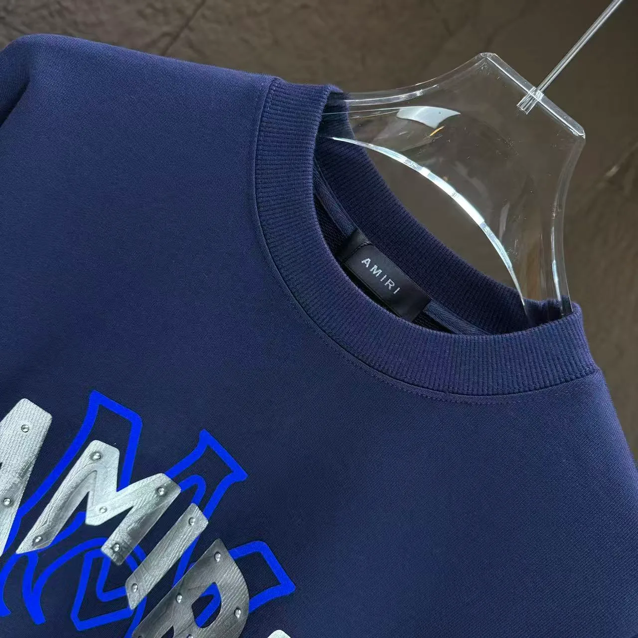 P210 AMIRI* 2025 autumn and winter new round neck sweatshirt 400g terry cotton letter flocking➕3D printing Color: Black White Gray Dark Blue Size: S M L XL XXL