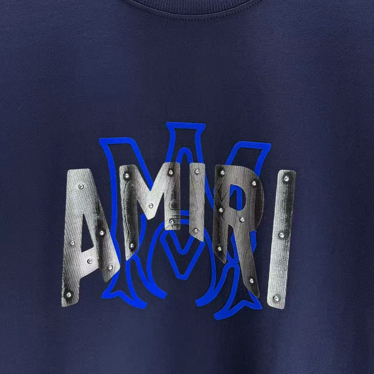 P210 AMIRI* 2025 autumn and winter new round neck sweatshirt 400g terry cotton letter flocking➕3D printing Color: Black White Gray Dark Blue Size: S M L XL XXL