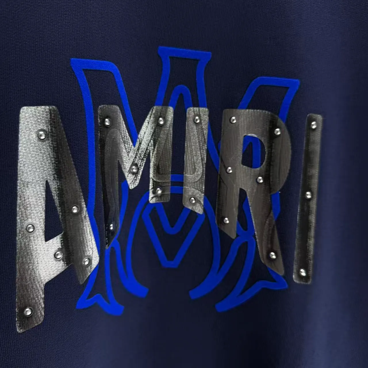 P210 AMIRI* 2025 autumn and winter new round neck sweatshirt 400g terry cotton letter flocking➕3D printing Color: Black White Gray Dark Blue Size: S M L XL XXL