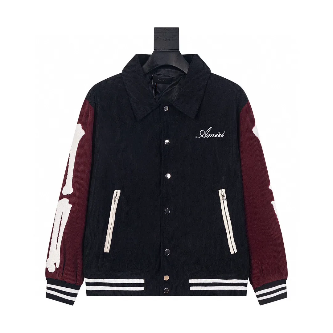 🅿️510 Ami Contrast Sleeves Corduroy College Style Jacket for Couples Super age-reducing college style design, another trend-setting baseball uniform item Ami Contrast Sleeves, the main color is black + burgundy, with white embellishment for the overall fashion sense. The superposition of three colors is complex but not chaotic, giving off a youthful and trendy charm! Made from custom-supplied cotton corduroy fabric, it has a natural color, oily and delicate, simple and rich texture. The contrasting color design has a retro flavor and is rich in gold. The inner lining is made of silk viscose blended material and is quilted. ➕Custom-supplied snap placket design creates a fashionable college charm. The shirt collar and sleeve arms are designed with contrasting splicing to highlight the neat temperament. The sleeve arm flocking🦴bone flocking logo decoration gives the garment a unique style. Become the creator of new punctuation. Same style for men and women. Color: black and white/black/black and red. Size: XS-L