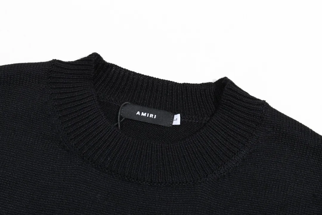 P280 AMIRI new neckline personalized logo chest patch sweater Color: White Black Size: S M L XL XXL