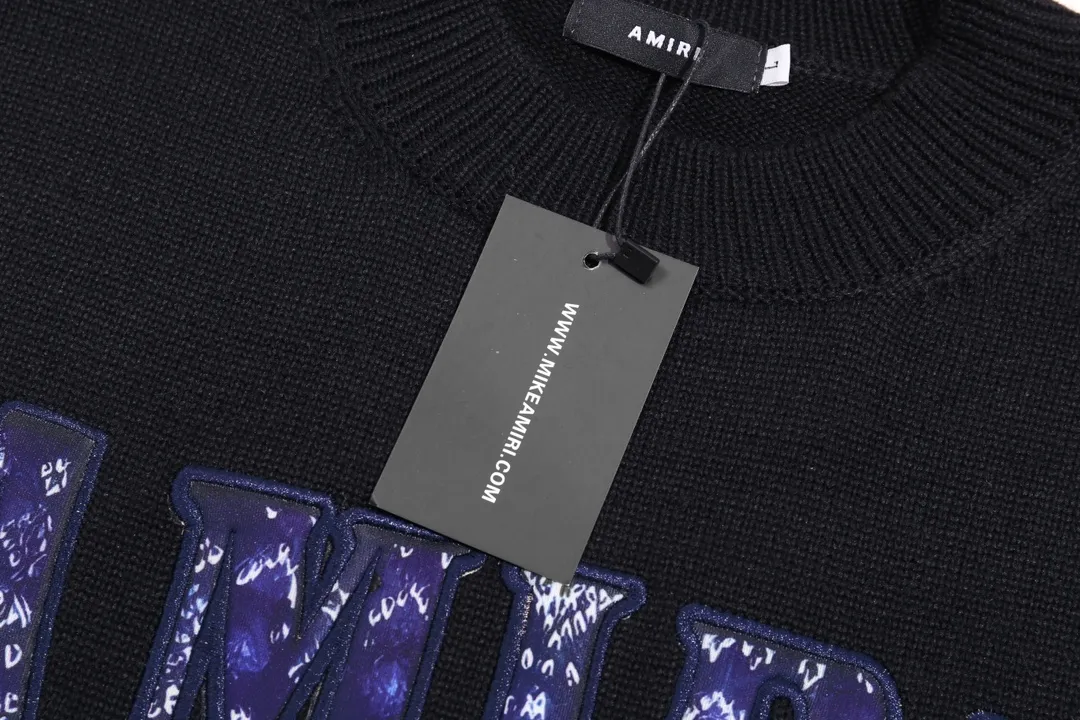 P280 AMIRI new neckline personalized logo chest patch sweater Color: White Black Size: S M L XL XXL