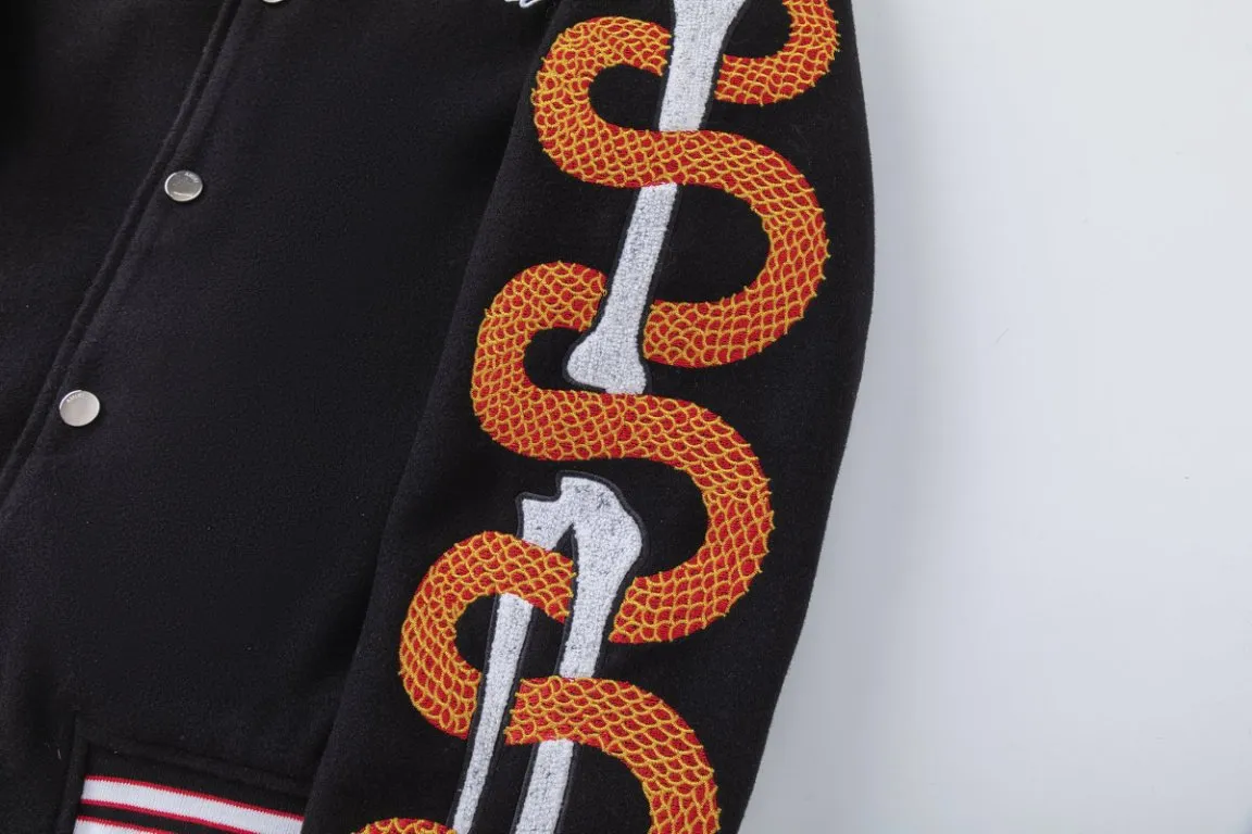7186#P456, AMIRI Year of the Snake limited edition casual baseball uniform, color: black, size: S M L XL