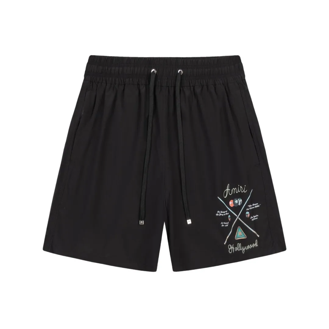 DK021#P220, AMIRI printed logo, cool and skin-friendly casual sports beach pants, color: black, size: S M L XL