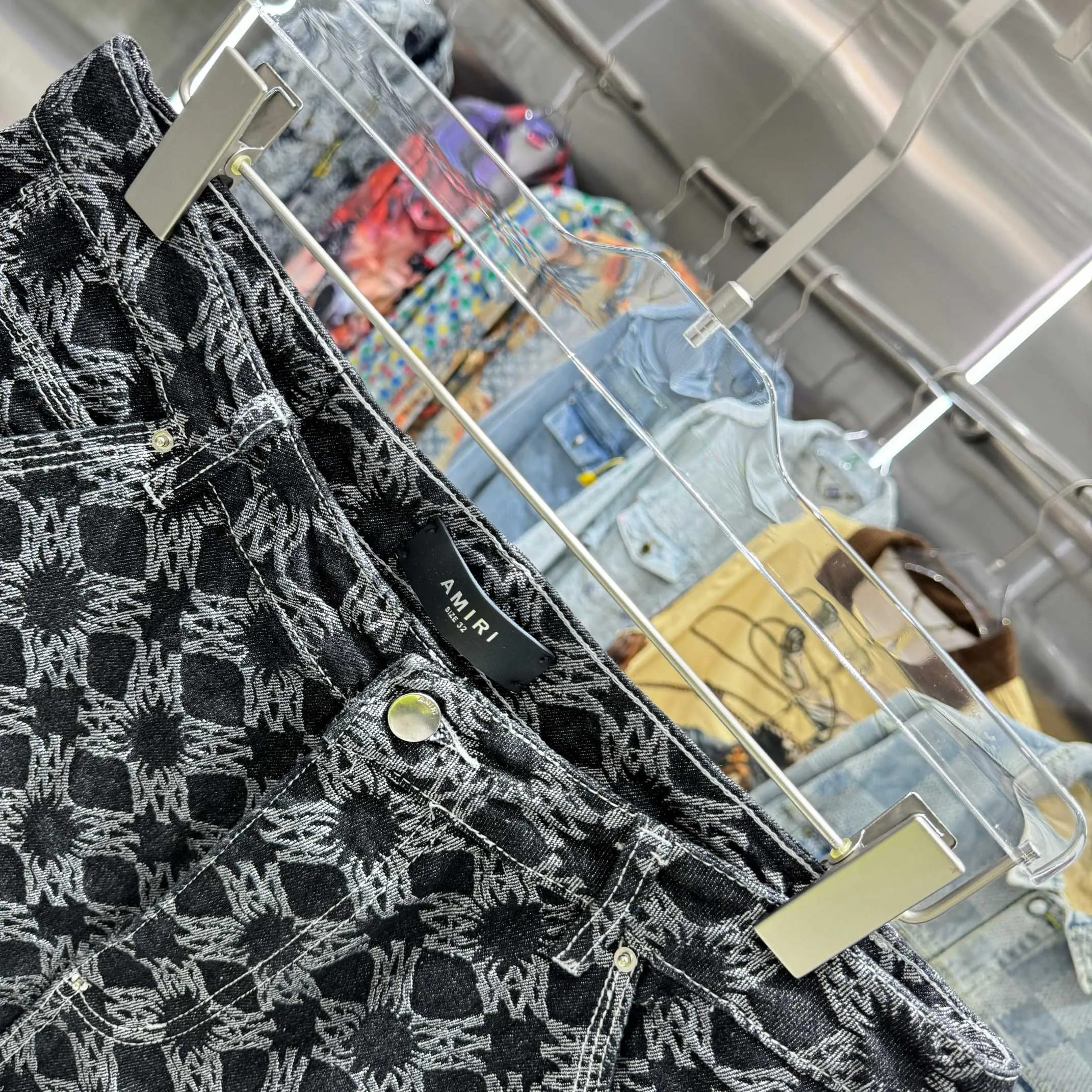 P290 Amiri full-print pattern LOGO jacquard workwear street fashion loose straight jeans Color Black Size 30 32 34 36 38