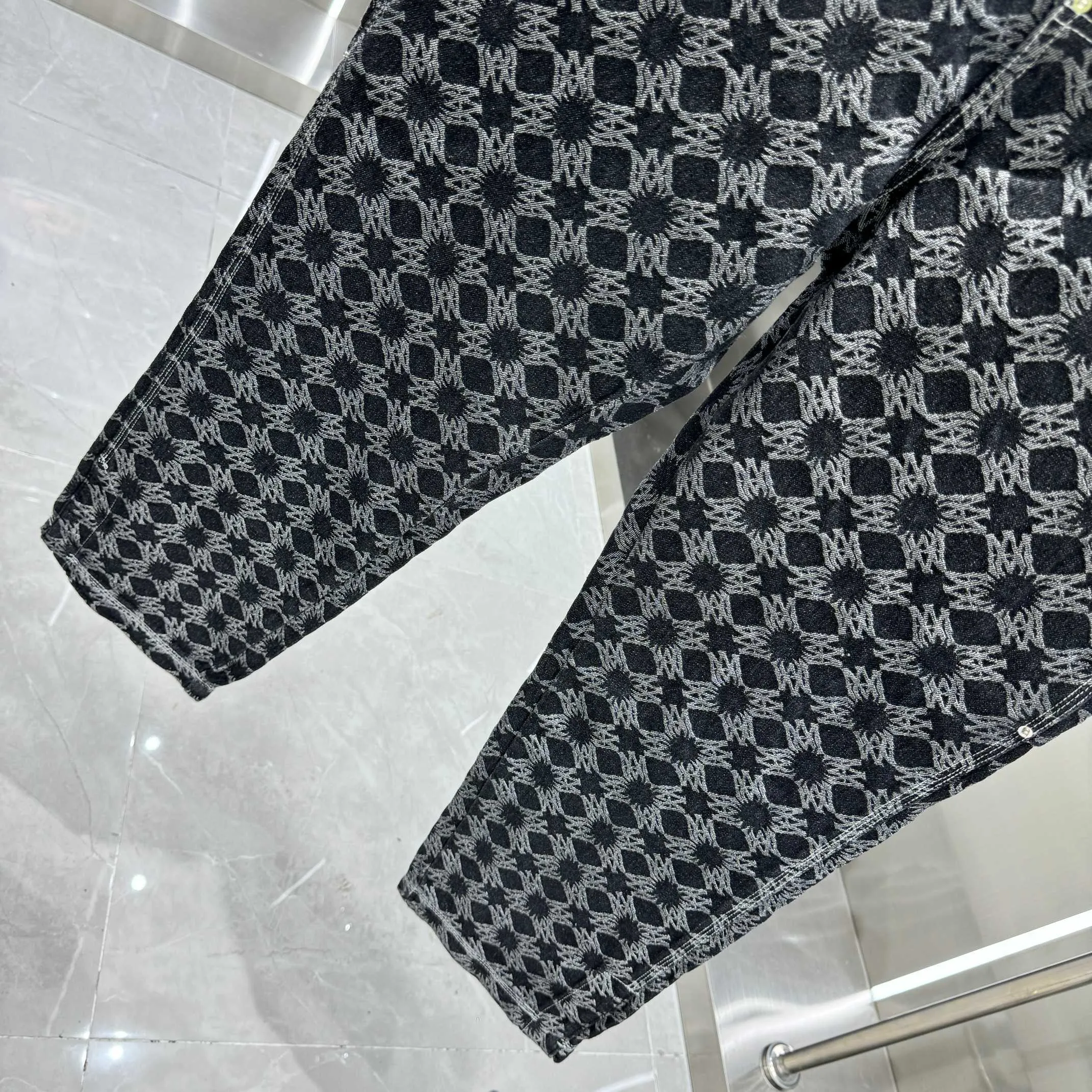 P290 Amiri full-print pattern LOGO jacquard workwear street fashion loose straight jeans Color Black Size 30 32 34 36 38