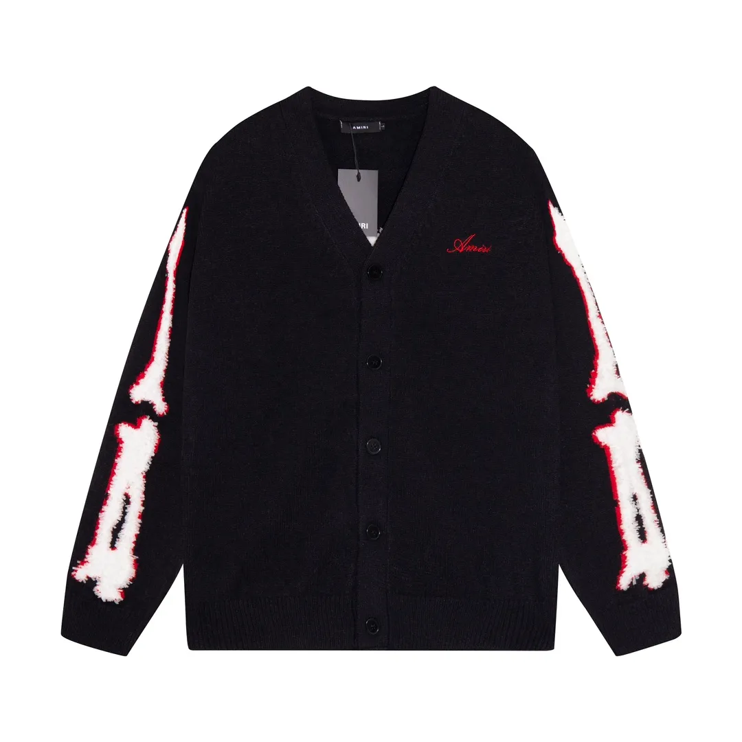P320 AMIRI new letter logo jacquard, tassel V-neck cardigan sweater Color: blue black apricot Code number: S M L XL XXL