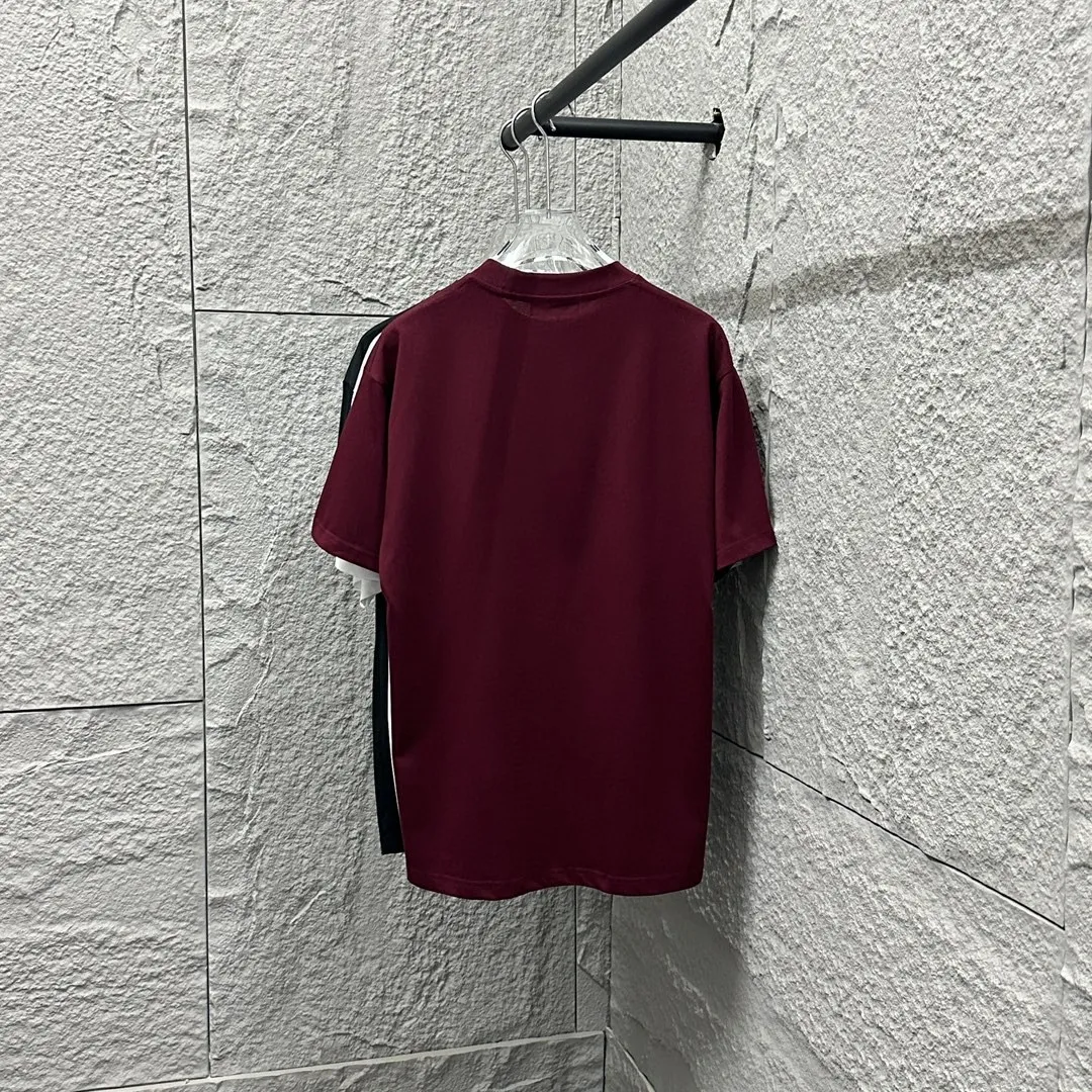 🅿️180 Ami* Love Embroidery 2025 Spring and Summer New Love Tower A embroidered letter pattern Customized double yarn plain cotton fabric Short-sleeved T-shirt Uniform for men and women Color: White Angora Red Black Size: S (90-130 catties) M (120-150 catties) L (140-165 catties) XL (160-180 catties) XXL (180-210 pounds)