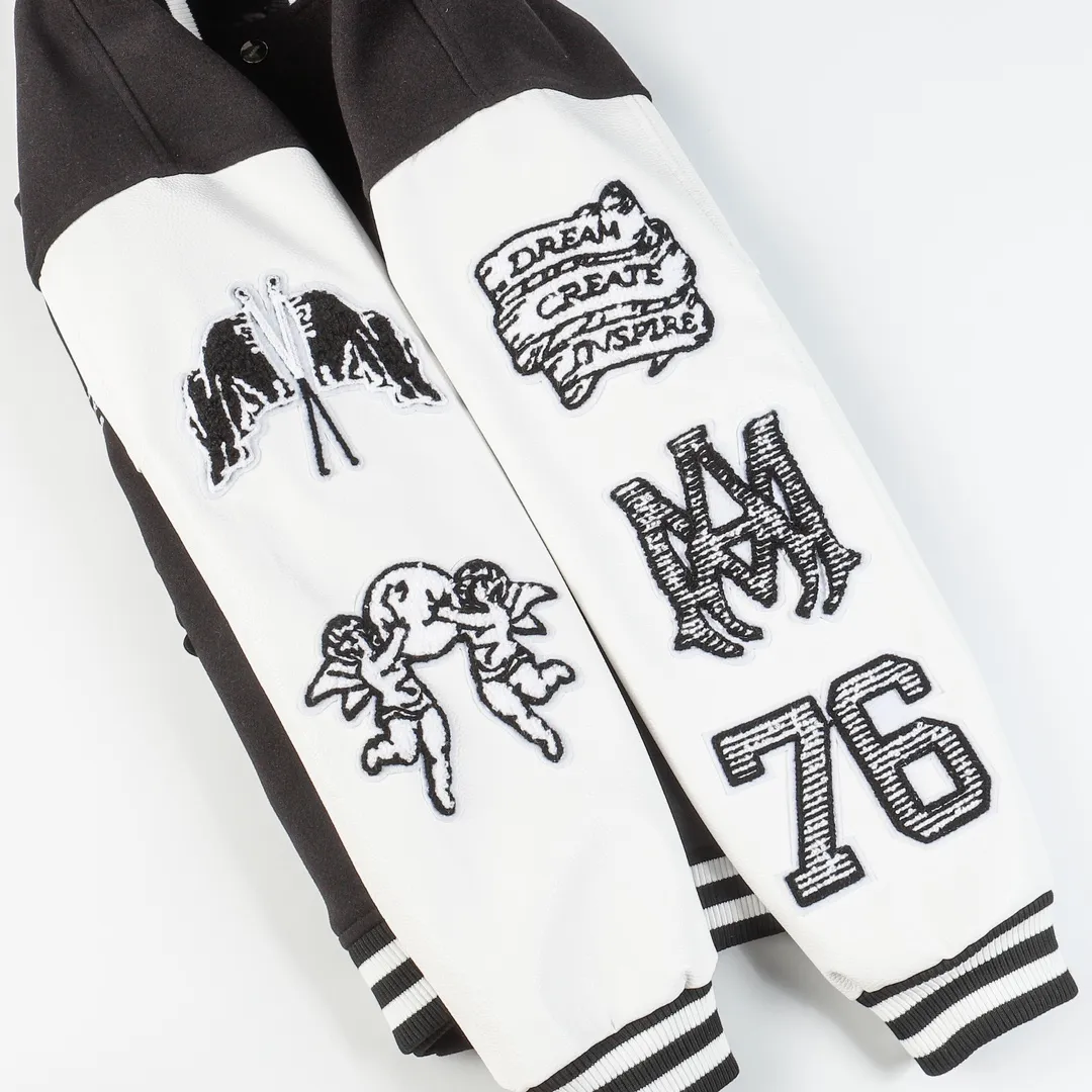 P390 Amiri2024ss Cupid💘baseball uniform jacket -Using towel embroidery technology, pocket hardware zipper design, full of uniqueness -700g dragon and phoenix nylon and litchi pattern PU collide💥 Fashionable and versatile M L Xl xxl