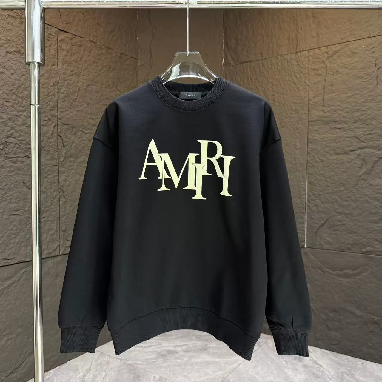 P200 AMIRI* 2025 autumn and winter new round neck sweatshirt 400g terry cotton letter logo three-dimensional foam Color: Black White Gray Purple Size: S M L XL XXL