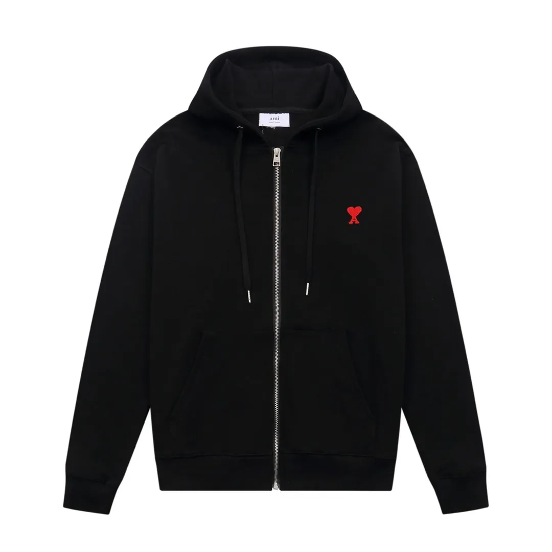 CY609#ami2021 new autumn and winter A letter small love hooded zipper cardigan sweatshirt jacket for men and women. Color: black white khaki green. Size: S-XL