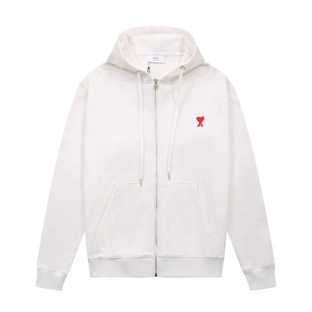 CY609#ami2021 new autumn and winter A letter small love hooded zipper cardigan sweatshirt jacket for men and women. Color: black white khaki green. Size: S-XL