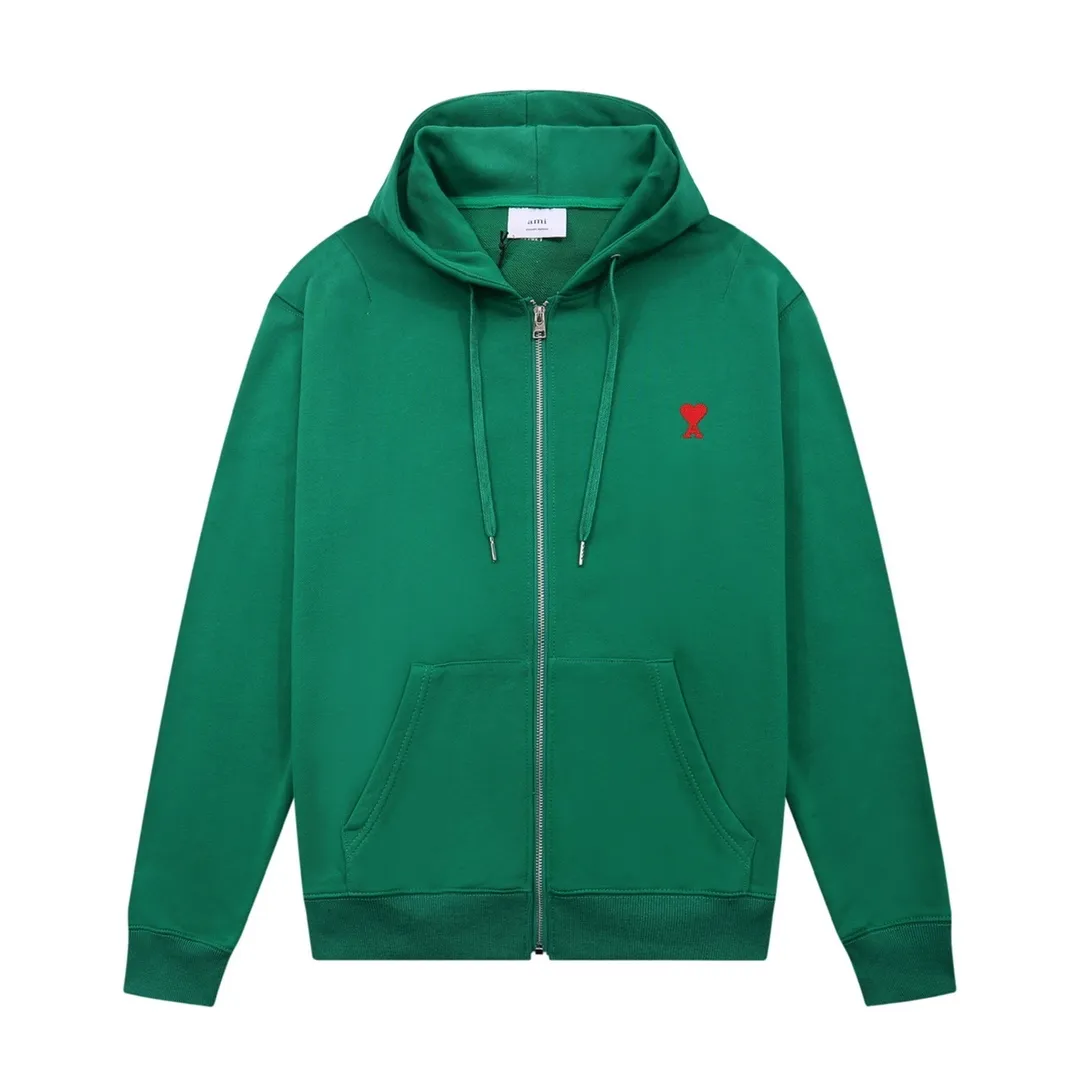 CY609#ami2021 new autumn and winter A letter small love hooded zipper cardigan sweatshirt jacket for men and women. Color: black white khaki green. Size: S-XL