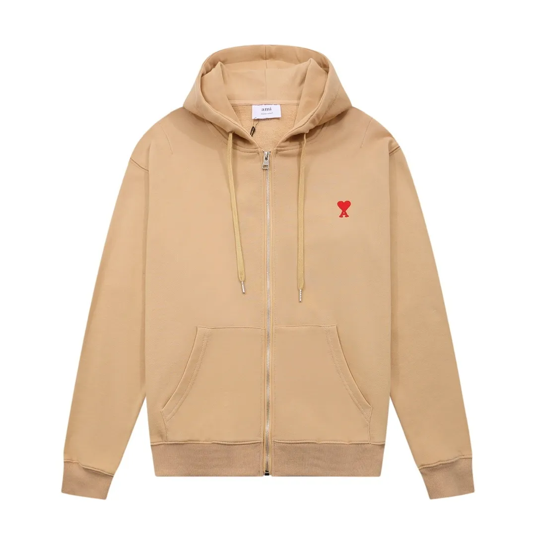 CY609#ami2021 new autumn and winter A letter small love hooded zipper cardigan sweatshirt jacket for men and women. Color: black white khaki green. Size: S-XL