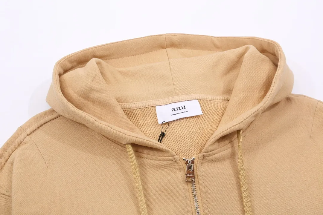 CY609#ami2021 new autumn and winter A letter small love hooded zipper cardigan sweatshirt jacket for men and women. Color: black white khaki green. Size: S-XL