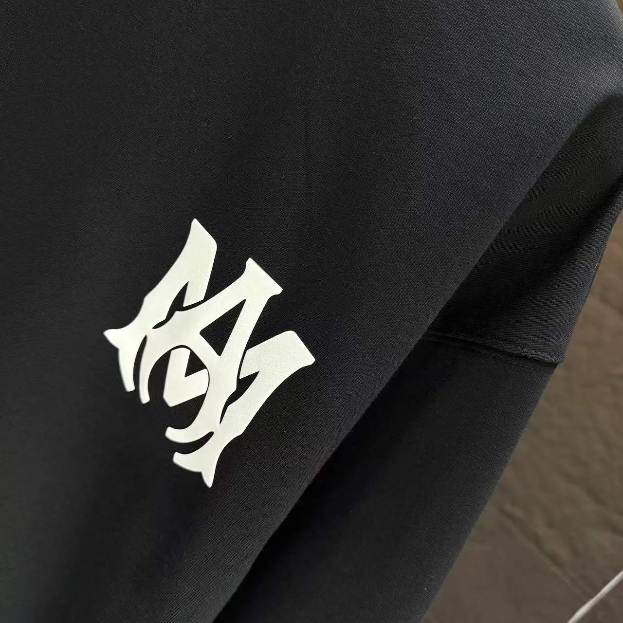 P210 AMIRI* 2025 autumn and winter new round neck sweatshirt 400g terry cotton letter logo three-dimensional foam Color: Black White Gray Dark Blue Size: S M L XL XXL