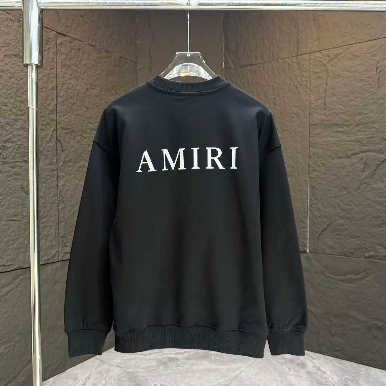 P210 AMIRI* 2025 autumn and winter new round neck sweatshirt 400g terry cotton letter logo three-dimensional foam Color: Black White Gray Dark Blue Size: S M L XL XXL