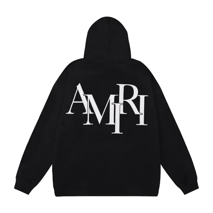 Style number: 877 P230 Fabric: 360g pure cotton terry sweatshirt AMIRI 2025 autumn and winter new logo hooded terry sweatshirt high street unisex loose classic letter jacket Color: Black White Size: S M L XL