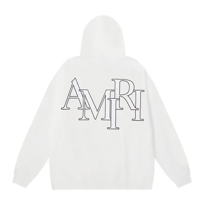 Style number: 877 P230 Fabric: 360g pure cotton terry sweatshirt AMIRI 2025 autumn and winter new logo hooded terry sweatshirt high street unisex loose classic letter jacket Color: Black White Size: S M L XL