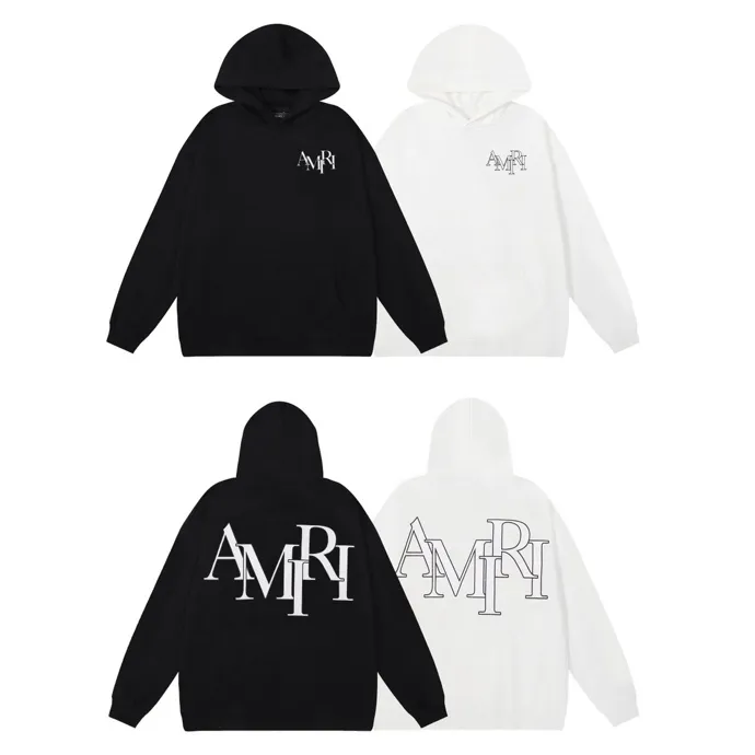Style number: 877 P230 Fabric: 360g pure cotton terry sweatshirt AMIRI 2025 autumn and winter new logo hooded terry sweatshirt high street unisex loose classic letter jacket Color: Black White Size: S M L XL