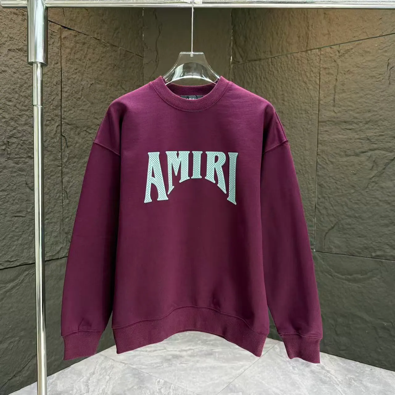 P210 AMIRI* 2025 autumn and winter new round neck sweatshirt 400g terry cotton letter logo lettering film thick plate glue Color: black white blue purple code number: S M L XL XXL