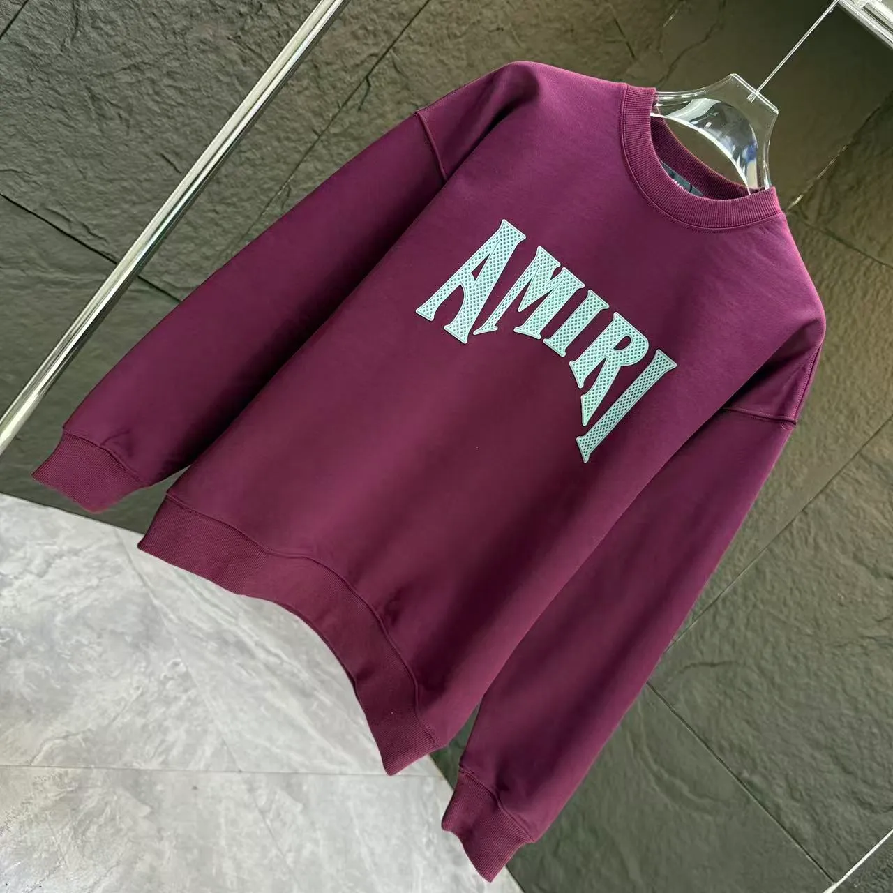 P210 AMIRI* 2025 autumn and winter new round neck sweatshirt 400g terry cotton letter logo lettering film thick plate glue Color: black white blue purple code number: S M L XL XXL