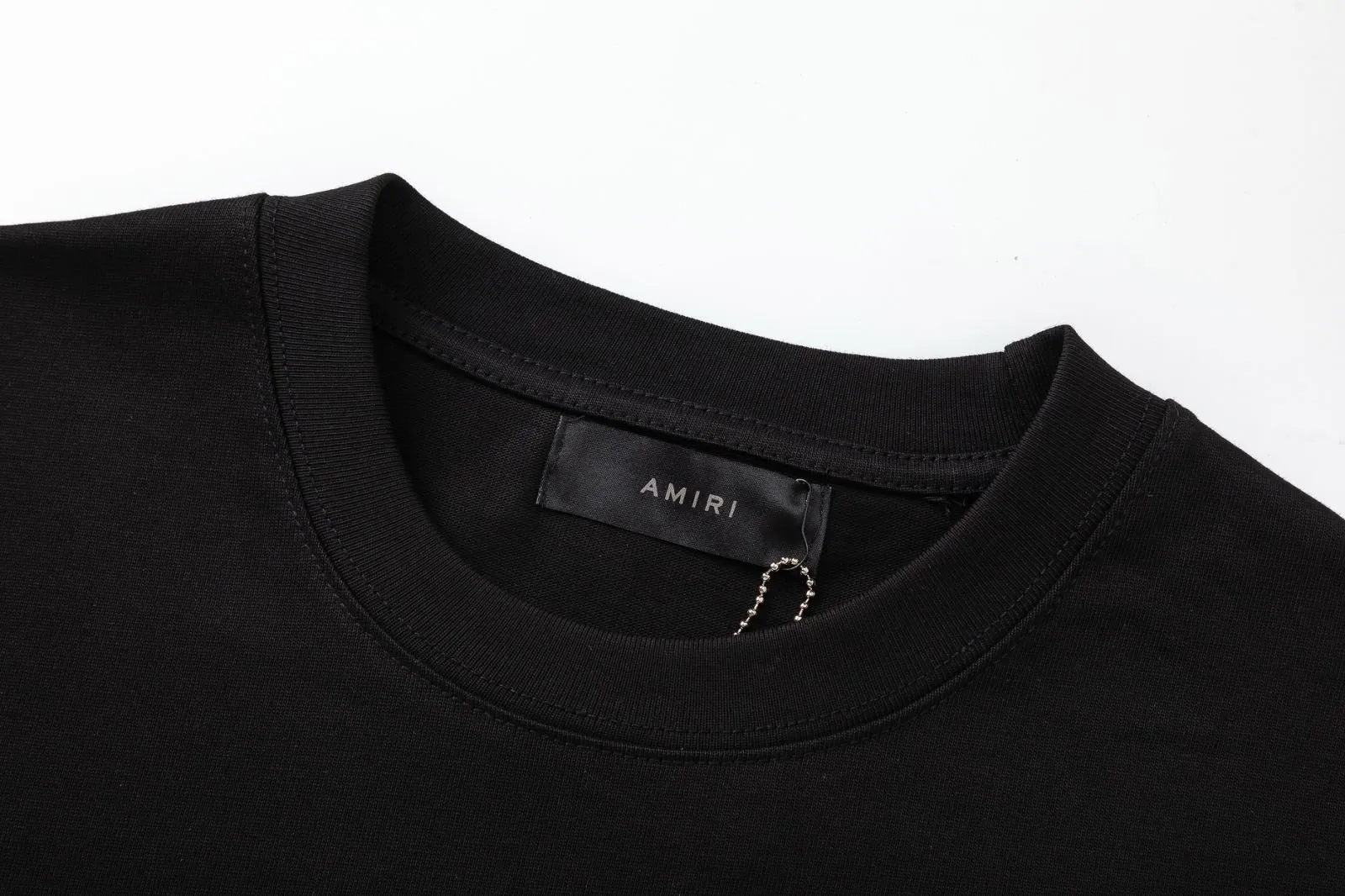 8038#P160, AMIRI antique thread logo embroidered loose version T-shirt, made of 300 grams of fabric, color: black, size: S M L XL