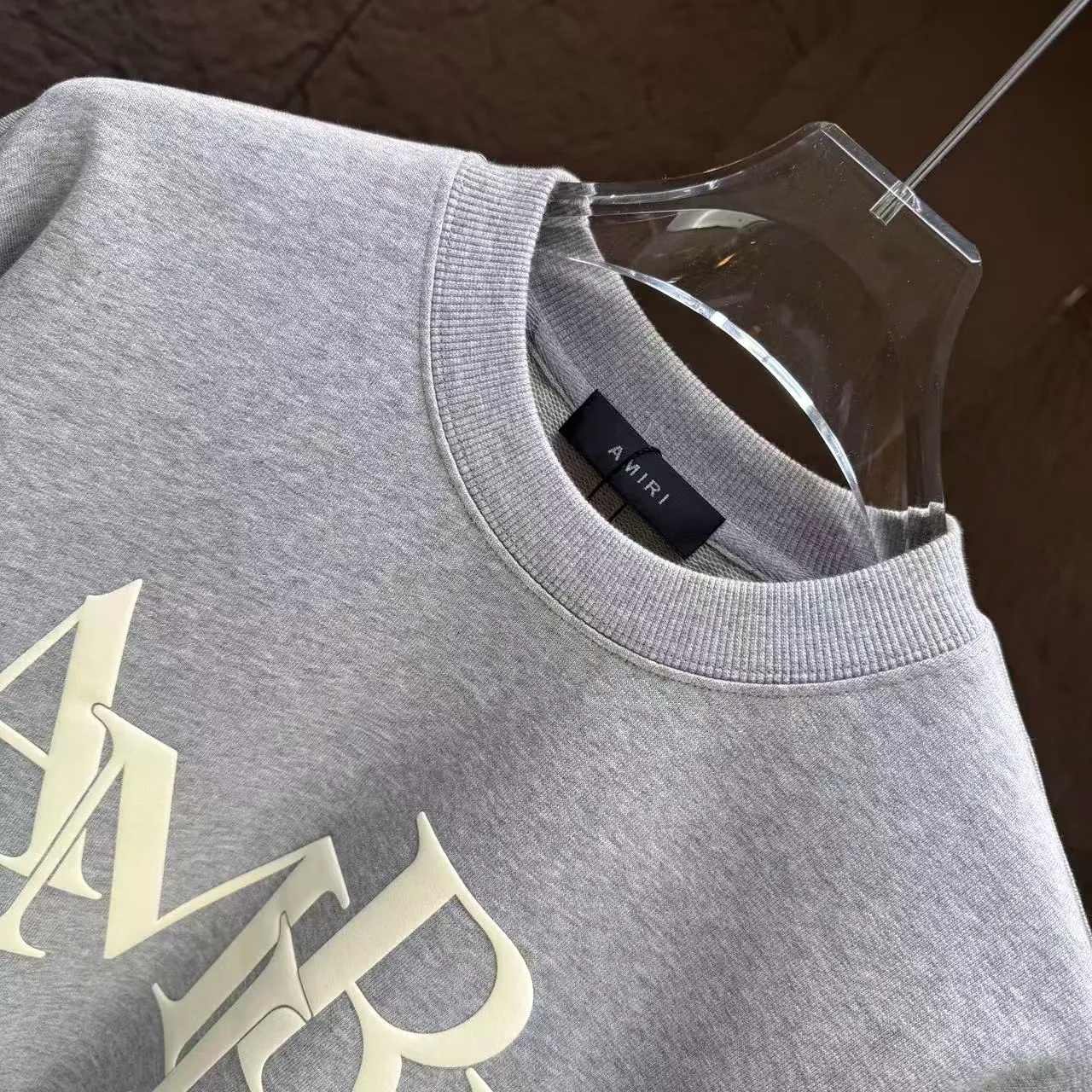 P200 AMIRI* 2025 autumn and winter new round neck sweatshirt 400g terry cotton letter logo three-dimensional foam Color: Black White Gray Purple Size: S M L XL XXL