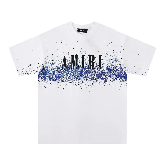 Style number: 657 P126 Fabric: 260g double yarn AMIRI 2025 spring and summer new logo round neck T-shirt high street same style for men and women loose classic ink splashed letter short sleeves Color: black white code number: S M L XL