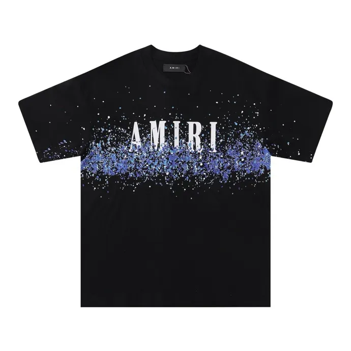 Style number: 657 P126 Fabric: 260g double yarn AMIRI 2025 spring and summer new logo round neck T-shirt high street same style for men and women loose classic ink splashed letter short sleeves Color: black white code number: S M L XL