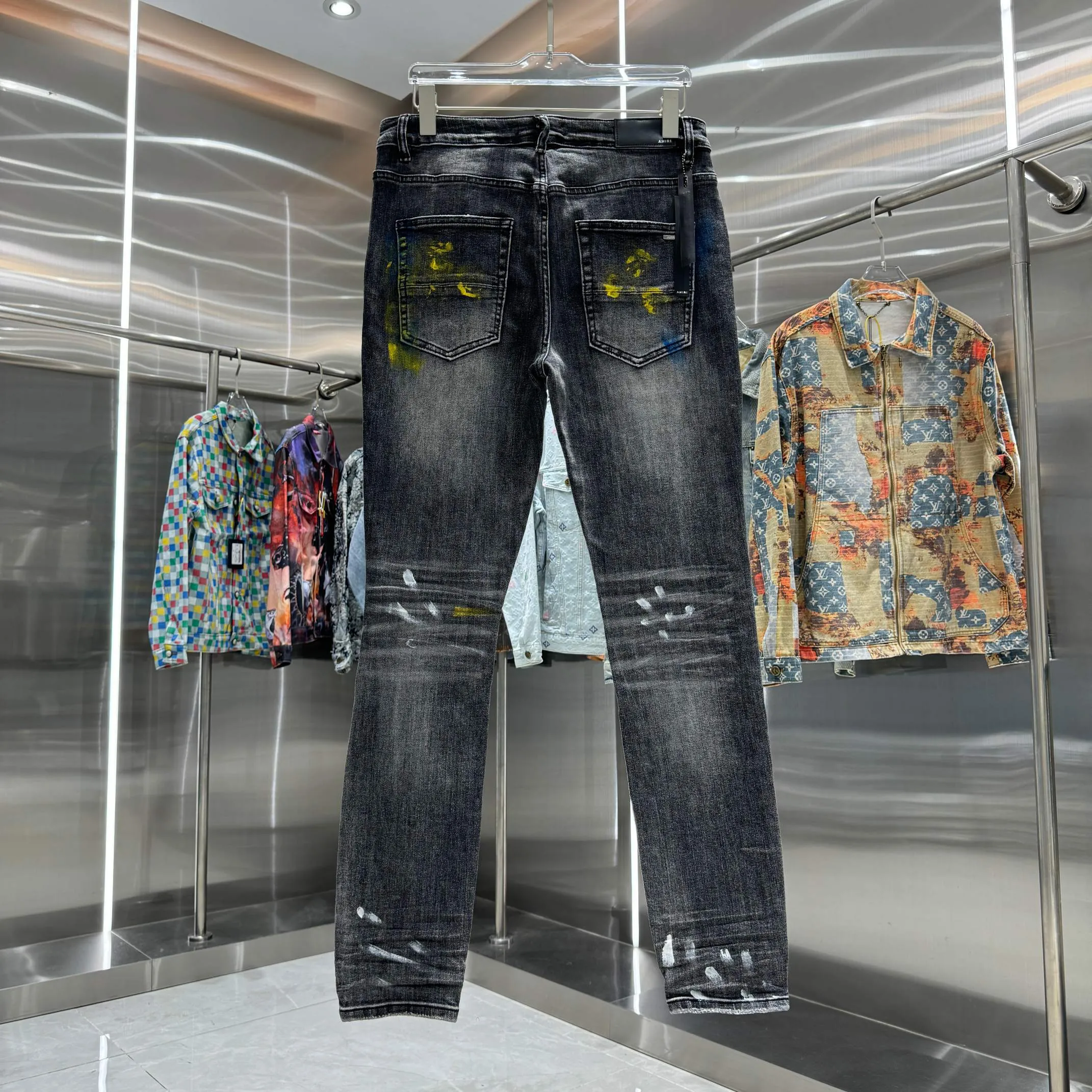 P290 Amiri ripped graffiti craft street fashion slim fit stretch jeans Color Black Size 30 32 34 36 38