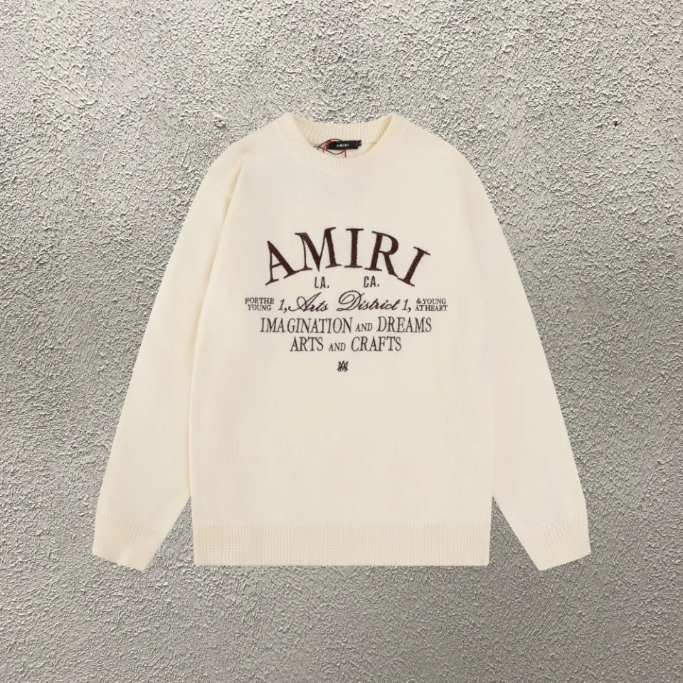 P290 Top version AMIRI/AMIRI classic letter jacquard Logo letter knitted casual crew neck sweater, same style for men and women, couple style -Color/Color: black white -Size/Size: S——XXL