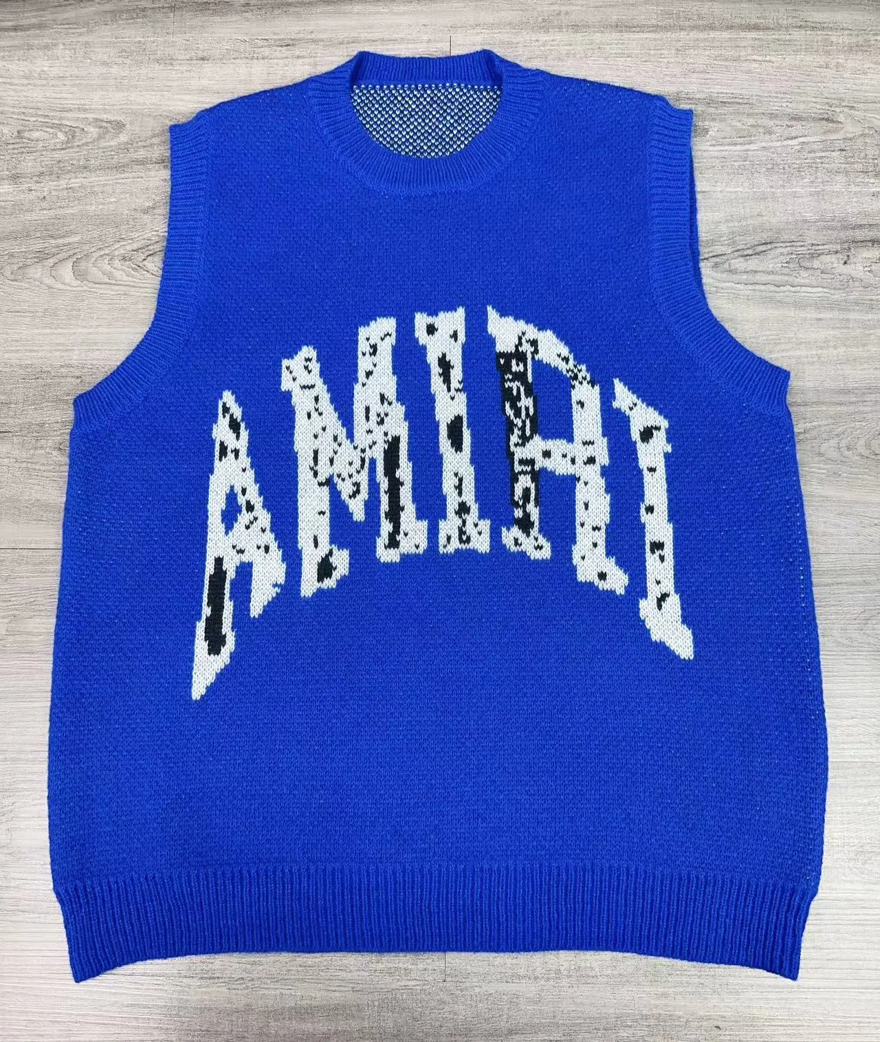 P310 🎉AMIRI new vest sweater suit, classic logo black and white mixed jacquard on top, exclusive logo embroidery on shorts, color: blue, size: S M L XL XXL