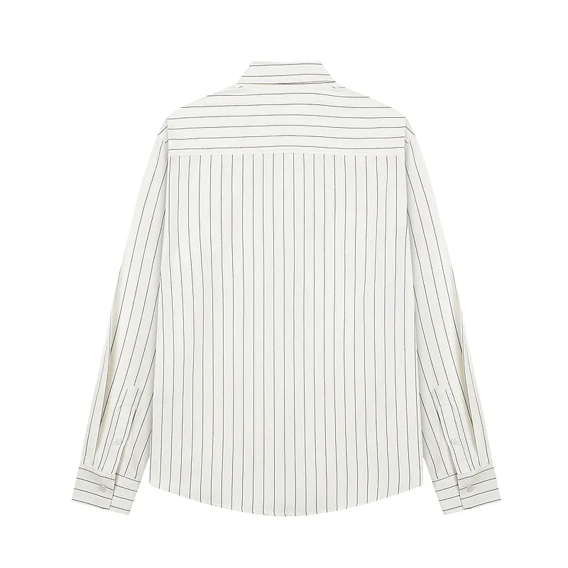 AMI Paris classic autumn red love heart embroidered on the chest, casual cotton large striped long-sleeved Oxford shirt, original custom-made 180g pure cotton fabric, loose off-shoulder version, same style for men and women, color: black and white, blue and white, size: S-XL