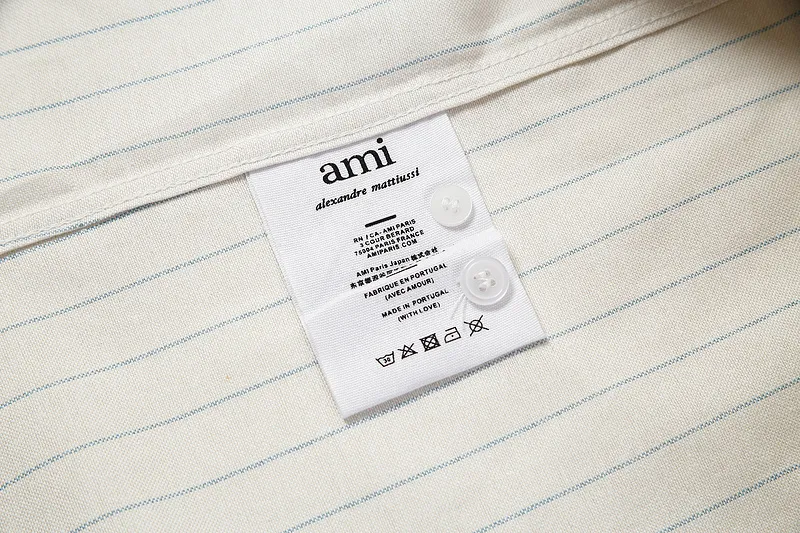 AMI Paris classic autumn red love heart embroidered on the chest, casual cotton large striped long-sleeved Oxford shirt, original custom-made 180g pure cotton fabric, loose off-shoulder version, same style for men and women, color: black and white, blue and white, size: S-XL