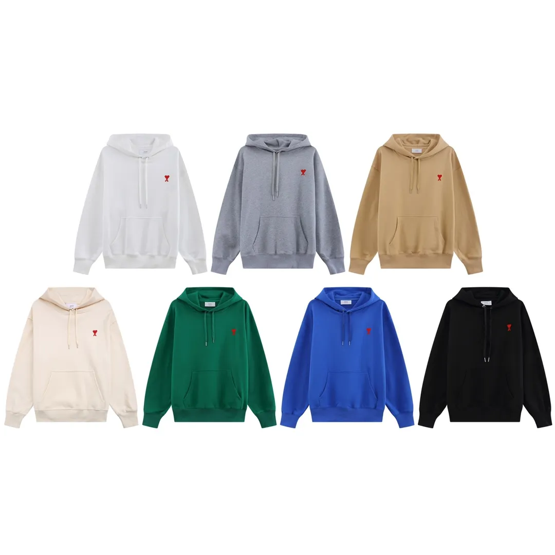 CY605# Ami Paris 2021 early autumn new product Ami de Coeur classic red small love embroidered hooded sweatshirt for men and women 380G sweatshirt terry fabric color: black white khaki colorful blue floral gray green code number: S-XL