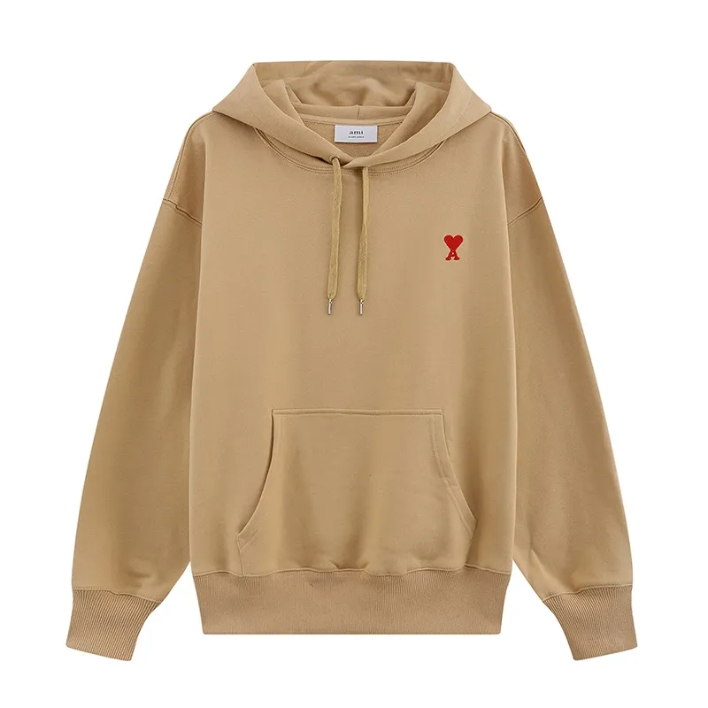 CY605# Ami Paris 2021 early autumn new product Ami de Coeur classic red small love embroidered hooded sweatshirt for men and women 380G sweatshirt terry fabric color: black white khaki colorful blue floral gray green code number: S-XL