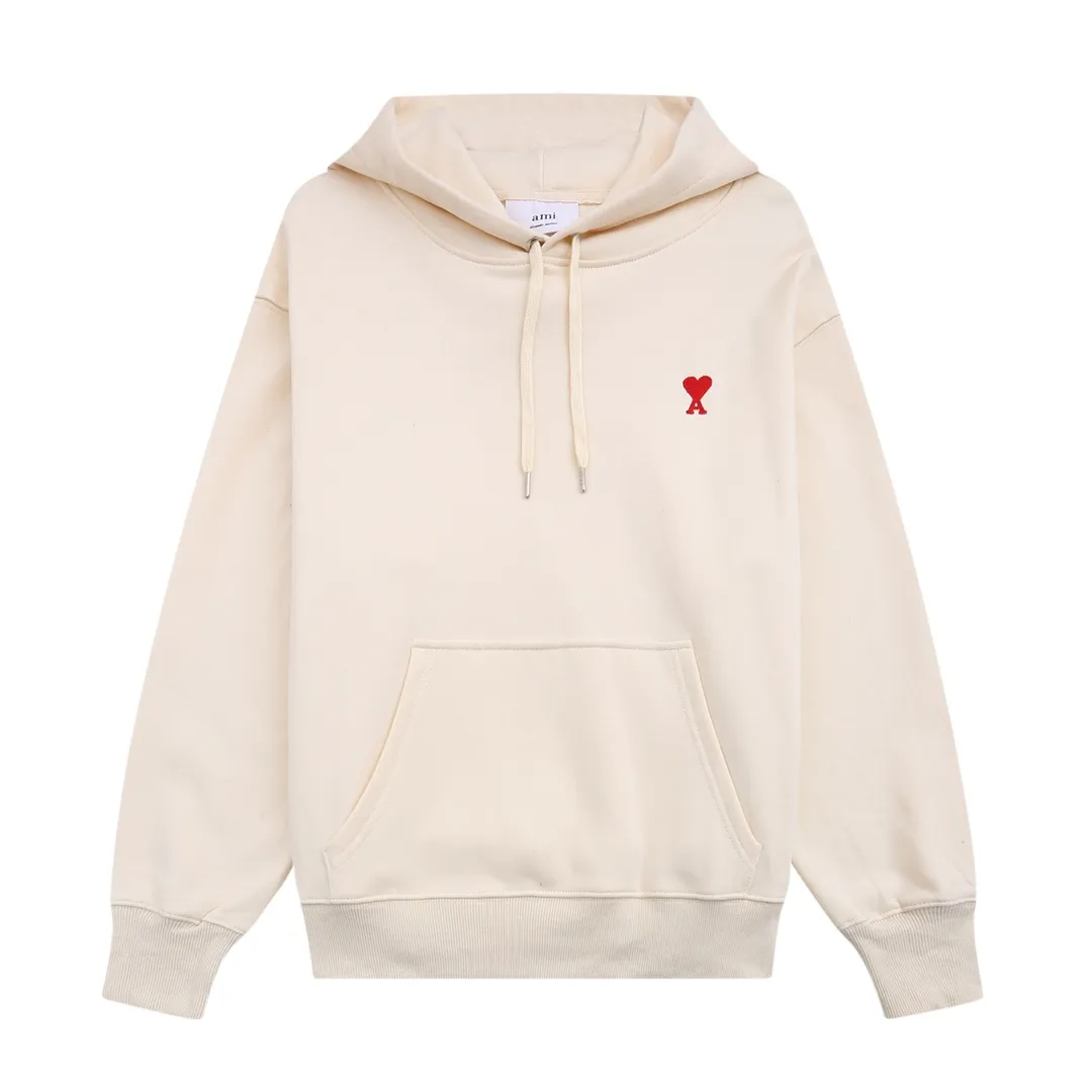 CY605# Ami Paris 2021 early autumn new product Ami de Coeur classic red small love embroidered hooded sweatshirt for men and women 380G sweatshirt terry fabric color: black white khaki colorful blue floral gray green code number: S-XL
