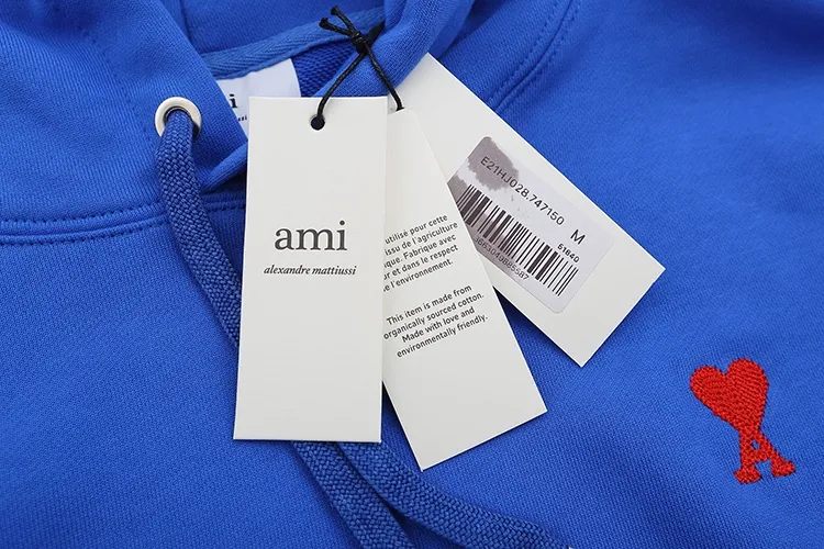 CY605# Ami Paris 2021 early autumn new product Ami de Coeur classic red small love embroidered hooded sweatshirt for men and women 380G sweatshirt terry fabric color: black white khaki colorful blue floral gray green code number: S-XL
