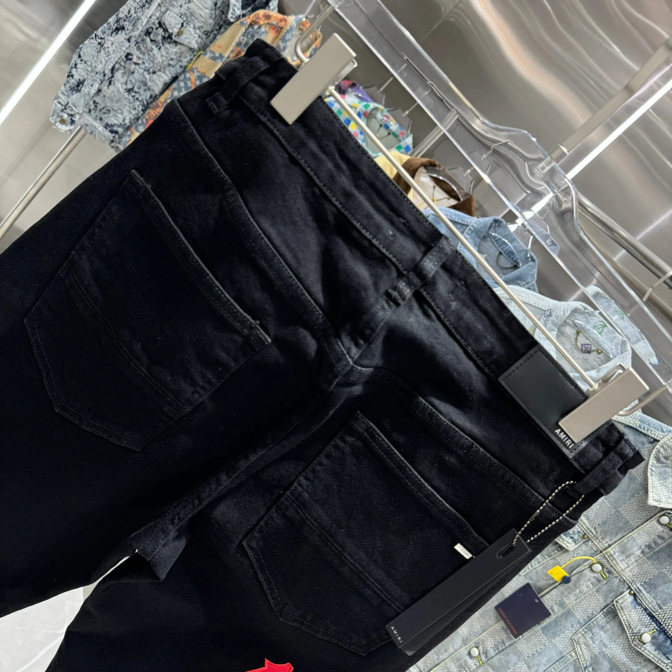 P290 Amiri letter embroidered street fashion slim fit stretch jeans Color Black Size 30 32 34 36 38