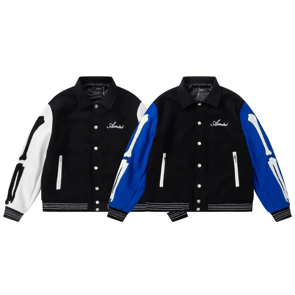 7033#P410Amiri autumn and winter 22SS bone towel embroidered jacket small fragrance American casual baseball uniform trendy jacket for men. Color: black and white, black and blue. Size: S M L XL