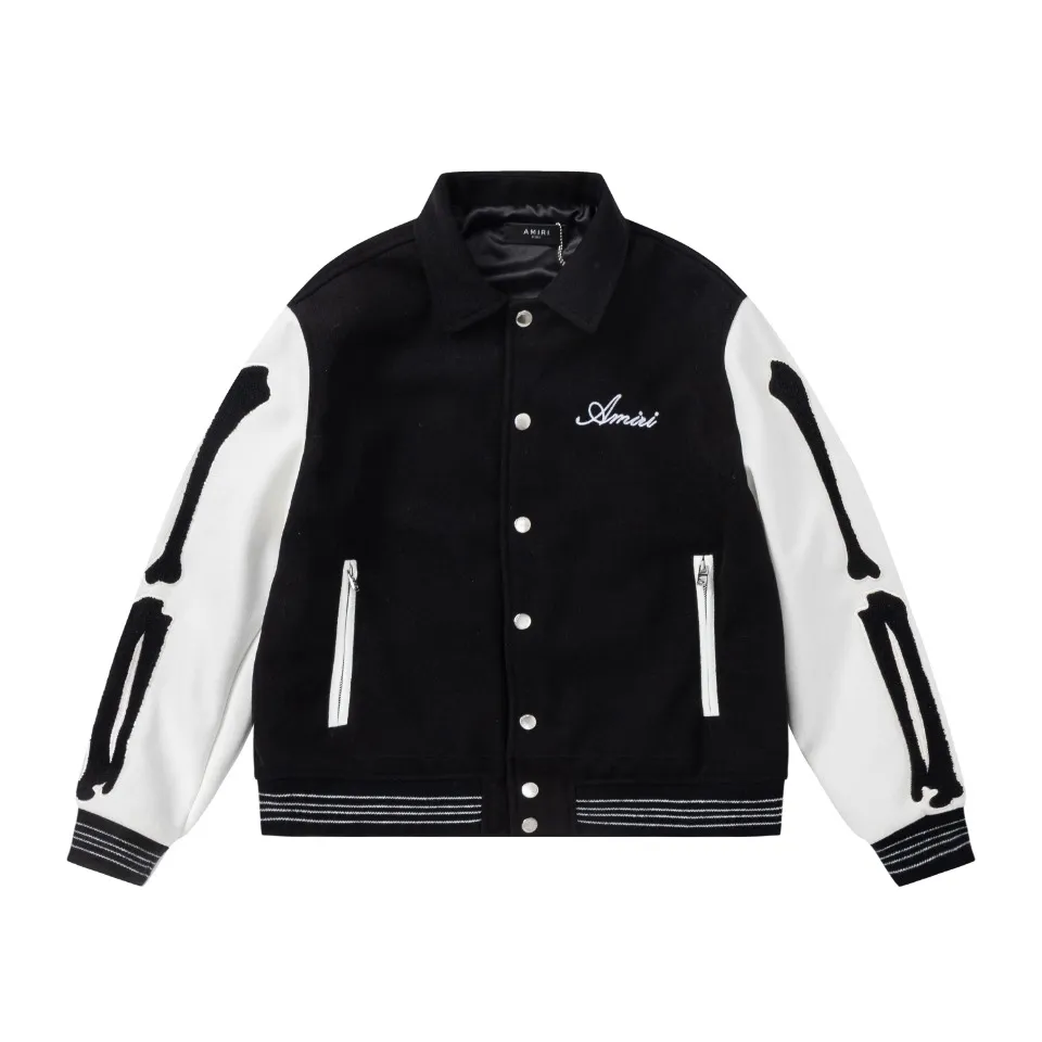 7033#P410Amiri autumn and winter 22SS bone towel embroidered jacket small fragrance American casual baseball uniform trendy jacket for men. Color: black and white, black and blue. Size: S M L XL