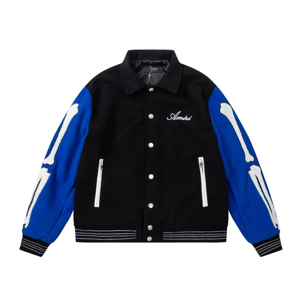 7033#P410Amiri autumn and winter 22SS bone towel embroidered jacket small fragrance American casual baseball uniform trendy jacket for men. Color: black and white, black and blue. Size: S M L XL