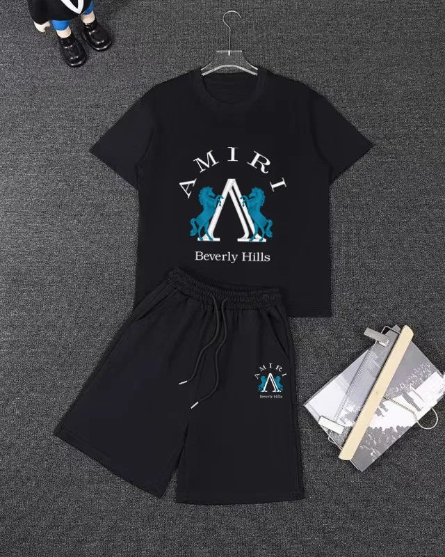 P280 AMIRI spring and summer short-sleeved suit, Xinjiang long-staple cotton short-sleeved + pure cotton terry shorts, a fusion of top elements, trendy men's fashion, unparalleled in terms of upper body comfort, it can be said to be a must-have set for summer. Size: S M L