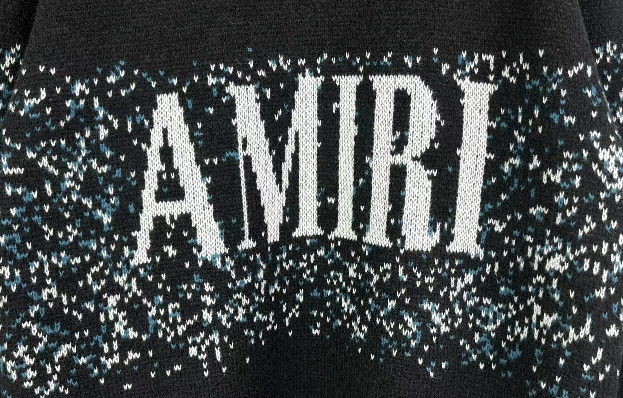 P250 🎉AMIRI new autumn and winter sweater classic logo jacquard on the front Color: Black Sky Blue Grass Green Size: S M L XL XXL